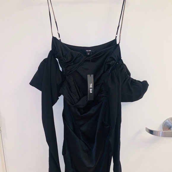 Brand New “The Bar” Silk Twist Black Mini Dress - Picture 3 of 4